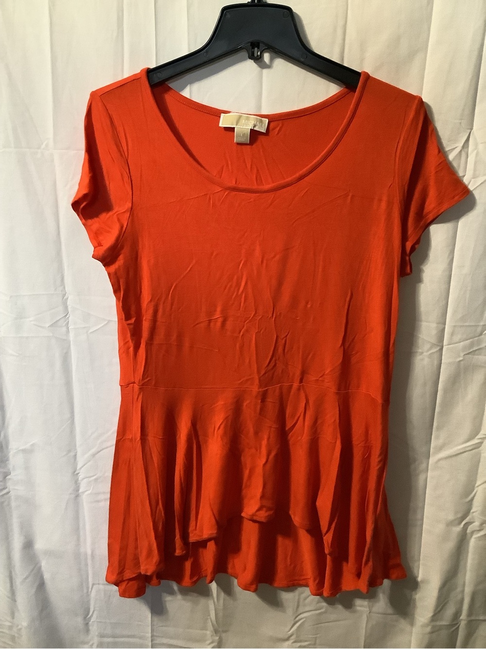 Michael Kors Orange Short-Sleeve Scoop Neck Peplum Tunic Large